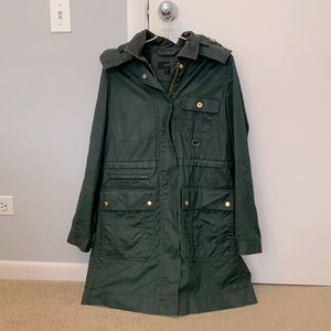 Green JCREW Military Jacket w/ Gold Hardware, Hood, and Pockets!